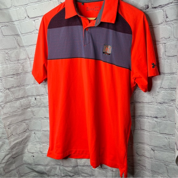 Under Armour Polo Shirt Mens Neon Orange Heat Gear Loose Fit Size Large - Picture 1 of 7
